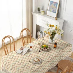 CASABLEU Beige & Pink Geometric Printed 6-Seater Rectangle Table Cover-picture-21