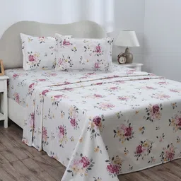 MASPAR Hermosa Eclectic Garden Gabriella Red Printed 300TC Cotton Bedsheet & Pillow Cover image 1