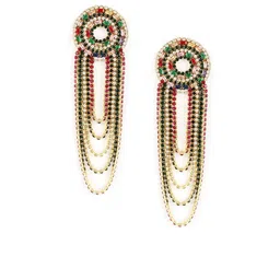 StyleCast Gold Plated Rhinestone Studded Tasselled Circular Drop Earrings image 2