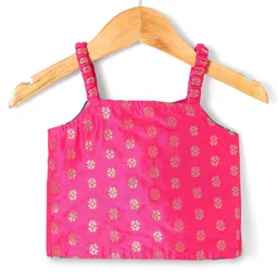 Babyhug Woven Three Fourth Sleeves Lehenga & Choli With Jacket Set and Lace Detailing- Green & Pink image 5