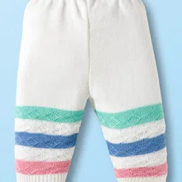 Babyhug Knit Full Sleeves Front Open Sweater Set with Stripes & Cap & Booties - White image 5