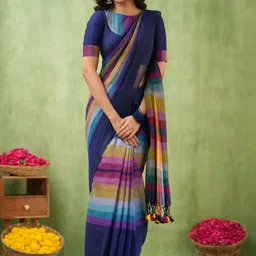 SHYAMALI BOUTIQUE Checked Pure Cotton Block Print Saree-picture-17