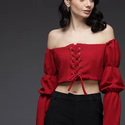 VANGULL Women Off Shoulder Puff Sleeve Tube Crop Top-picture-21