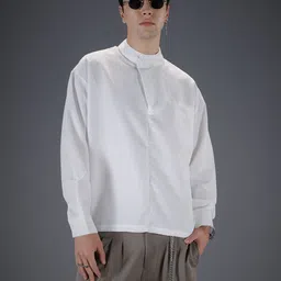 SOKO STREET Relaxed Fit Band Collar Drop-Shoulder Sleeves Casual Shirt-picture-48