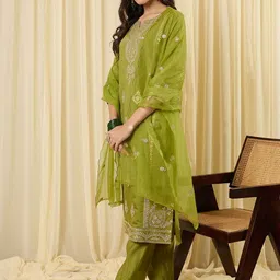 Indo Era Women Ethnic Motifs Embroidered Regular Sequinned Kurta with Trousers & With Dupatta image 2