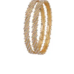 SGA FASHION Set Of 2 Gold-Plated American Diamond Stones Studded Bangles image 2