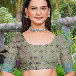 ZILVIRA Floral Zari Pure Linen Block Print Saree image 5