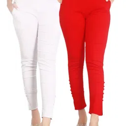 SAJATA Women Red Cotton Casual Cigarette Trousers-image-47