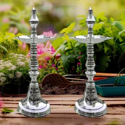 Denique 2-Pcs Silver-Plated Textured Panchmukhi Diya image 5