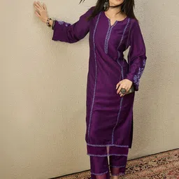 Indo Era Women Ethnic Motifs Embroidered Regular Thread Work Kurta with Trousers-picture-27