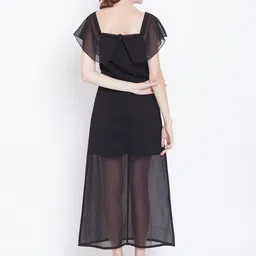 DODO & MOA Women Black Solid Semi-Sheer Maxi Dress image 4