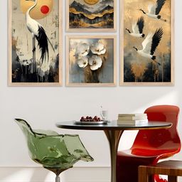 Kotart Brown & Yellow 4 Pieces Swans Printed Wooden Wall Arts-picture-16