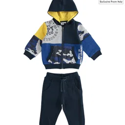 iDO Italy Fleece Full Sleeves Hooded Sweatshirt and Lounge Pant Text Print - Blue-image-16