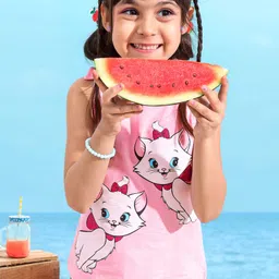 Babyhug 100% Cotton Sleeveless Tee With Marie Print & Bow Detailing- Pink-picture-16