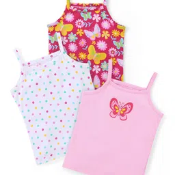 Babyhug 100% Cotton Sleeveless Slips Floral & Butterfly Print Pack of 3 - White & Pink-picture-13
