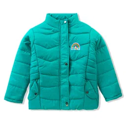 Pine Kids Woven Full Sleeves High Neck Front Open Padded Quilted Jacket With Rainbow Patch Detailing - Green-picture-26