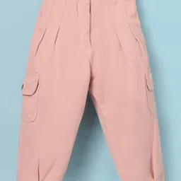 Little Kangaroos Cotton Knit Full Length Solid Colour Trouser with Cargo Pockets - Baby Pink image 1