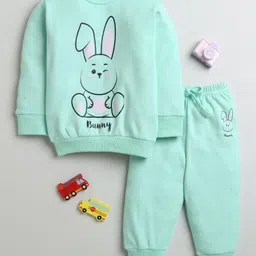 BUMZEE Cotton Full Sleeves Bunny Printed Coordinating Sweatshirt & Joggers Set - Mint Green-image-66