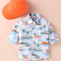 Rikidoos Full Sleeves Beach Theme Printed Shirt & Cap - Multi Colour-picture-28