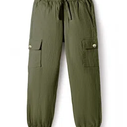 Pine Kids Cotton Elastane Woven Full Length Solid Color Cargo Pants With Pockets - Olive Green-image-65