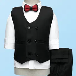 Babyhug Knit Full Sleeves Solid 3 Piece Party Suit With Bow - Black-picture-22