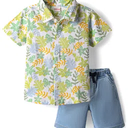 Babyhug Single Jersey Knit Half Sleeves Shirt & Shorts Set With Tropical Theme Print - Light Green & Light Blue-picture-15