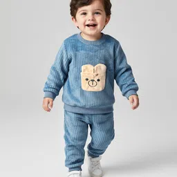 Mark & Mia Full Sleeves Winter Wear Sweatshirt & Pant Set With Animal Applique - Light Blue-picture-13