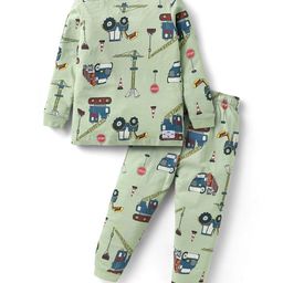 CUCUMBER Sinker Knit Full Sleeves Co-Ords Night Suit With Vehicles Print - Light Green-picture-35