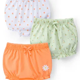 kookie kids india Kookie Kids Cotton Lycra Knit Bloomers with Polka Dots Print Pack of 3 - White Green & Orange-picture-17