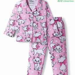 Babyoye Disney Single Jersey Knit Full Sleeves Co-ords Night Suit with Marie Print - Pink-picture-21
