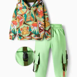OLLINGTON ST. Cotton Knit Printed Full Sleeves Explorer Text Print Sweatshirt Hoodie & Knit Joggers - Multicolor & Light Green-picture-11