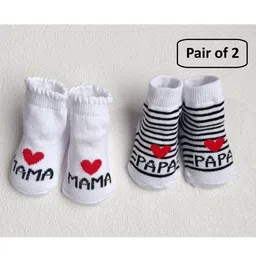 Ziory Pack Of 2 Mama Papa Text & Heart Designed Socks - White-image-15