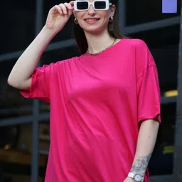 TITTLI Women Pack of 2 Solid Round Neck Pure Cotton Oversized T-shirts-image-34