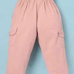 Little Kangaroos Cotton Knit Full Length Solid Colour Trouser with Cargo Pockets - Baby Pink image 2