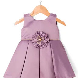 Bluebell Satin Woven Sleeveless Frock & Booties with Floral Applique - Lavender image 2