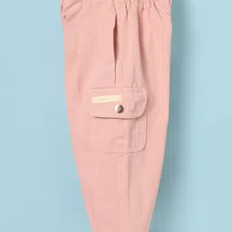 Little Kangaroos Cotton Knit Full Length Solid Colour Trouser with Cargo Pockets - Baby Pink image 3