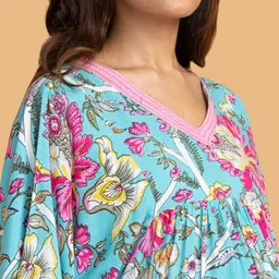 Bella Mama Three Fourth Sleeves Maternity Top Floral Print - Blue image 5