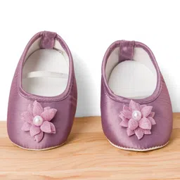 Bluebell Satin Woven Sleeveless Frock & Booties with Floral Applique - Lavender image 4