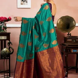 HERE&NOW Paisley Woven Design Zari Banarasi Saree image 2