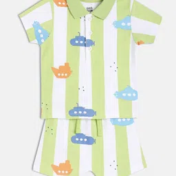 MINI KLUB Boys Striped Polo Collar Pure Cotton T-Shirt With Shorts-image-37