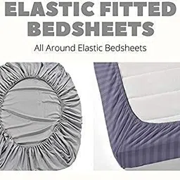 TARAIN COLLECTION Cotton Perfect Fitted Bedsheets with 2 Pillow Covers | King Size| Double Bed with All Around Elastic 180 TC |Size-78" x 72" +10" | Traditional (Multicolour, Dark Blue) image 4