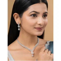Teejh Sparki Silver Plated White Stone Necklace Set-picture-12
