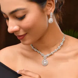 VOJ Silver Plated Ad Stone Studded Elegant Necklace and Earrings Set-picture-11