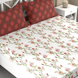 Pure Decor White & Multicoloured Floral 180 TC Bedsheet with 2 Pillow Covers-picture-35