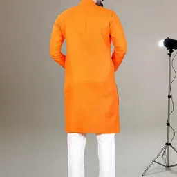 click n buy PoshSide Men Solid Straight Kurta (Orange) image 3