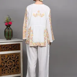 Exotic India Embroidered V Neck Top With Trouser Co-Ords image 5