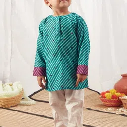 Vivedkids Boys Leheriya Striped Regular Pure Cotton Kurta with Pyjamas image 1