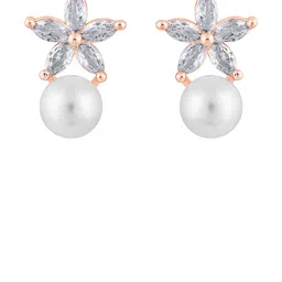 Jazz and Sizzle Rose Gold-Plated Pearls Studded & Beaded Floral Shaped Studs image 3