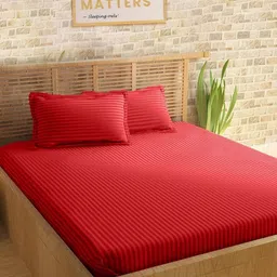 Sleeping Owls Red Striped 210 TC King Bedsheet with 2 Pillow Covers-picture-11