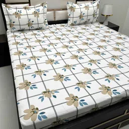Pure Decor White & White Floral 350 TC Queen Bedsheet with 2 Pillow Covers-picture-30